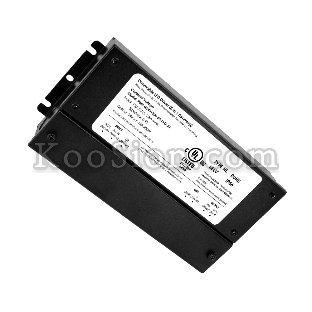 KooSion 200W 5-in-1 Dimmable LED Driver UL Listed IP66