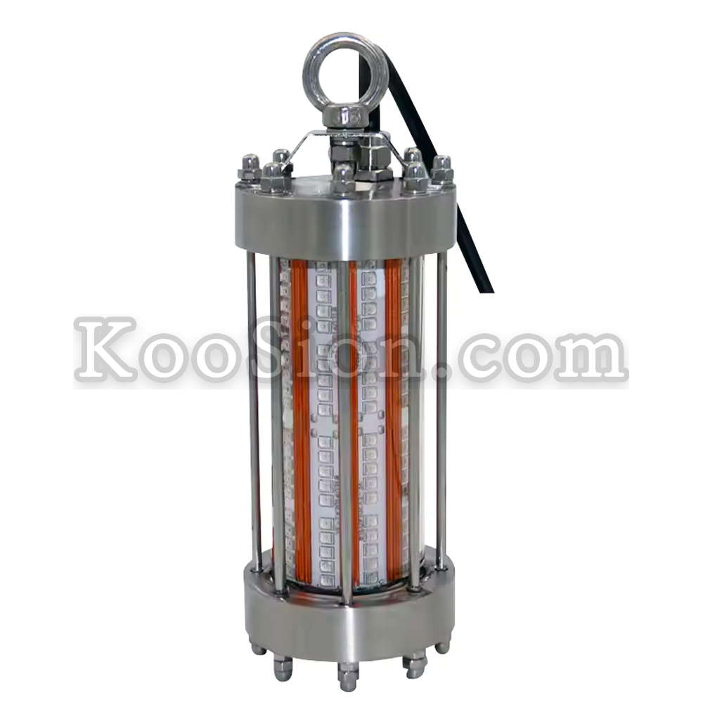 KOOSION Aqua-Sub IP68 submersible LED bar for aquaculture tanks with marine-grade stainless steel housing.