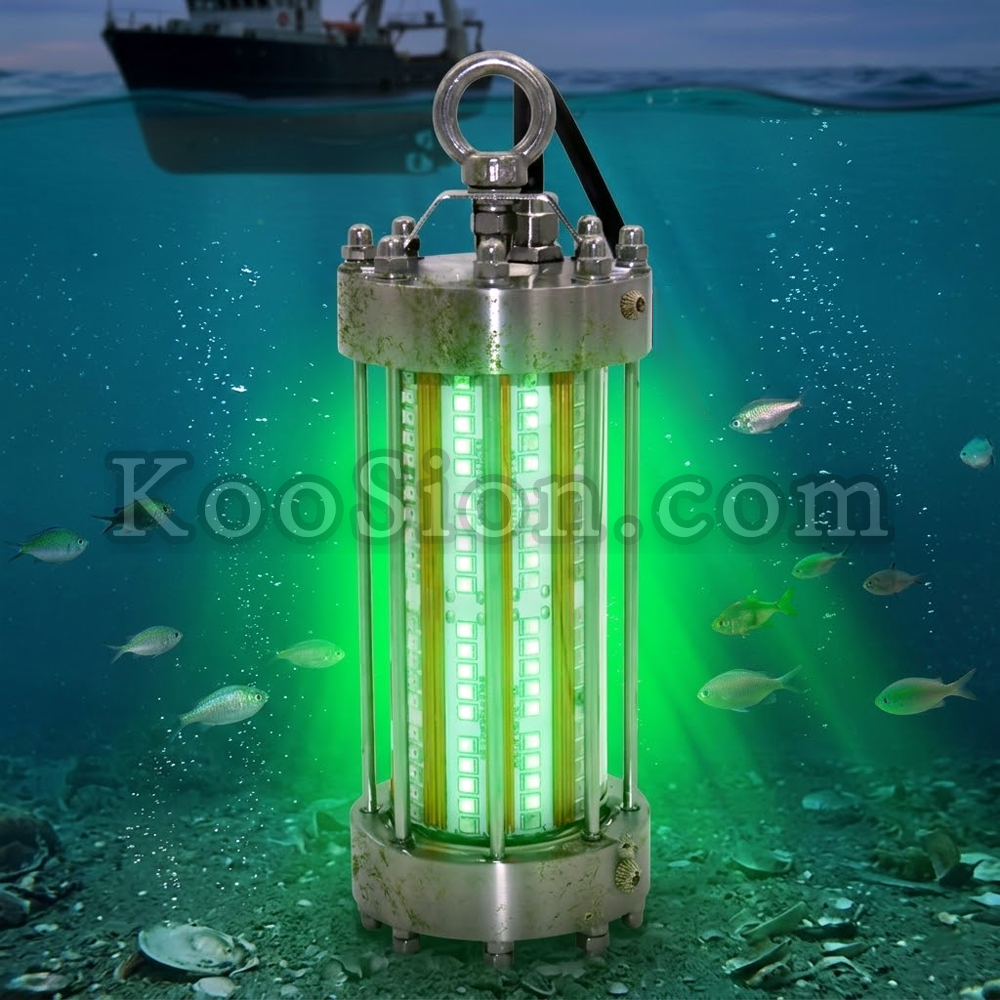 KOOSION RAS-Pro Series anti-ammonia indoor LED light showing underwater submersible application with deep penetration green light spectrum